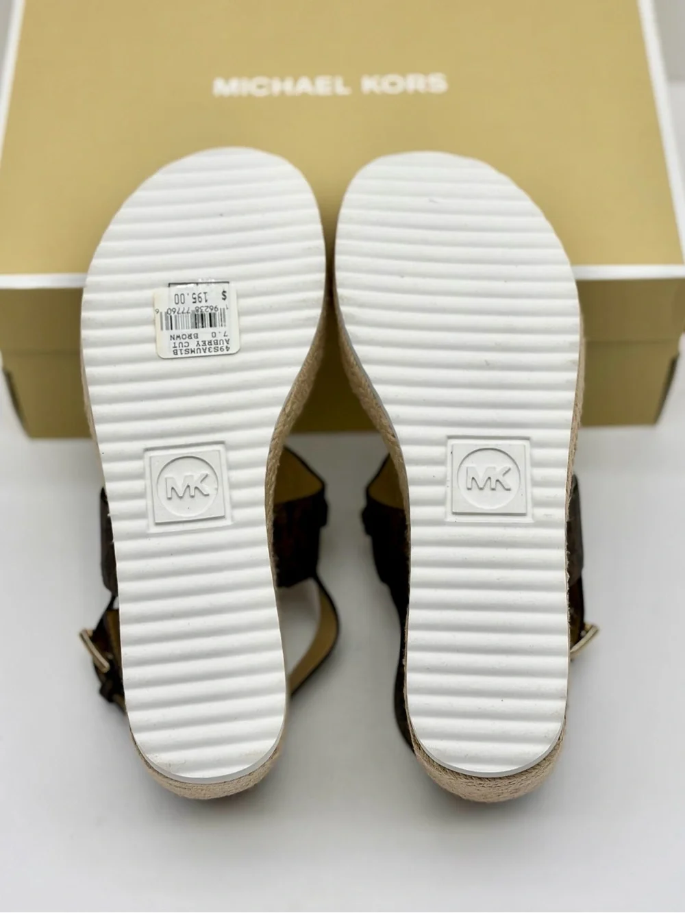 Michael Kors Aubrey Cutout Signature Logo Wedge Sandal Brown 7